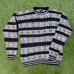 Etchings Mens Multi Color 3D Knit Coogi Style Sweater Vintage 90s